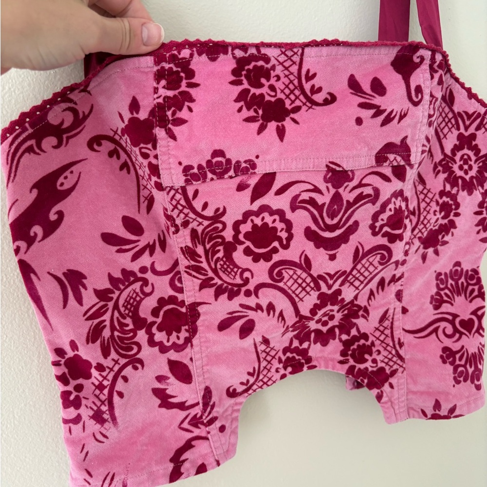 Urban Outfitters Pink Magenta Velvet Trixie Corset Top Ribbon Straps Size Medium - Picture 4 of 8